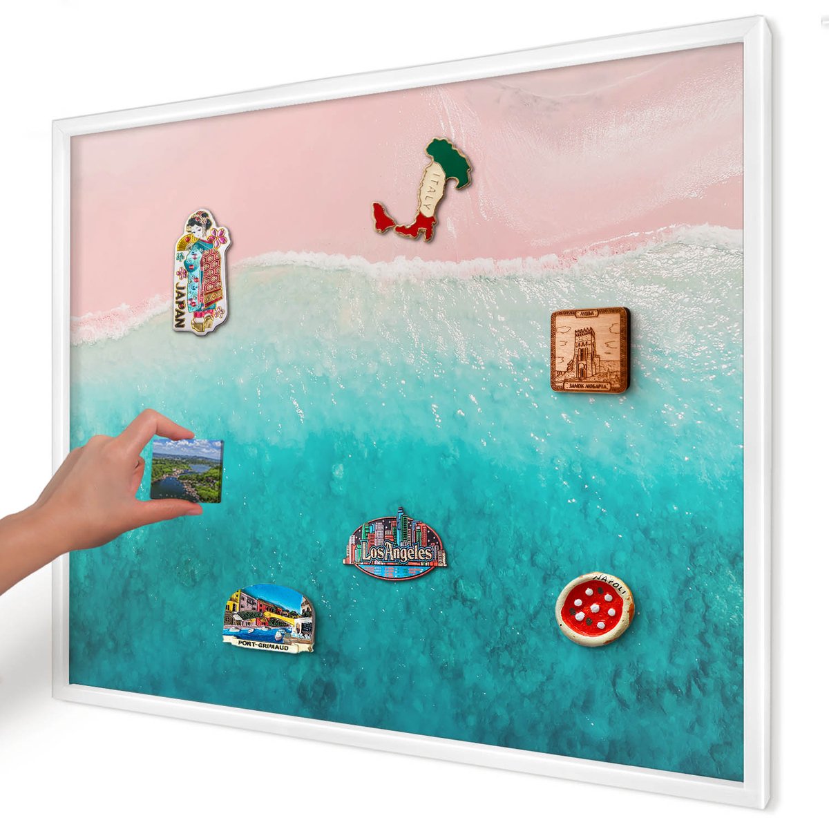 Artprintcave Roze Magneetbord mit Witte Lijst - 80x60 cm - Zomerse Ontspanning Magnetisch Bord - Fotografisch Memobord Keuken - Landschappen