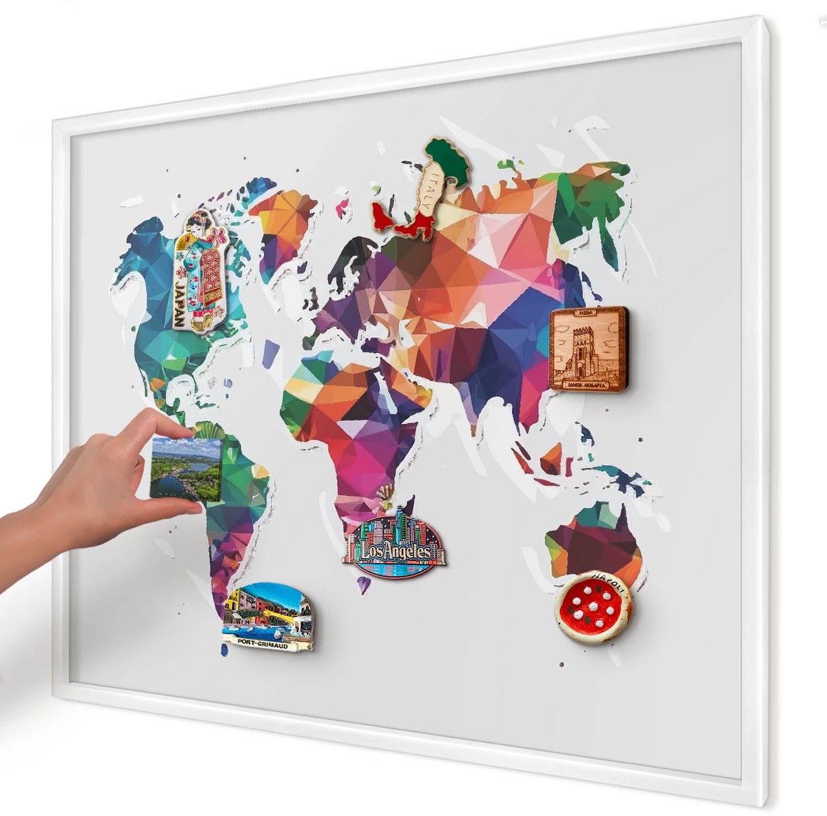 Artprintcave Grijs Magneetbord mit Witte Lijst - 80x60 cm - Wereldkaart Magnetisch Bord Voor Magneten - Geometrische Magneet Bord mit Frame - Kaarten