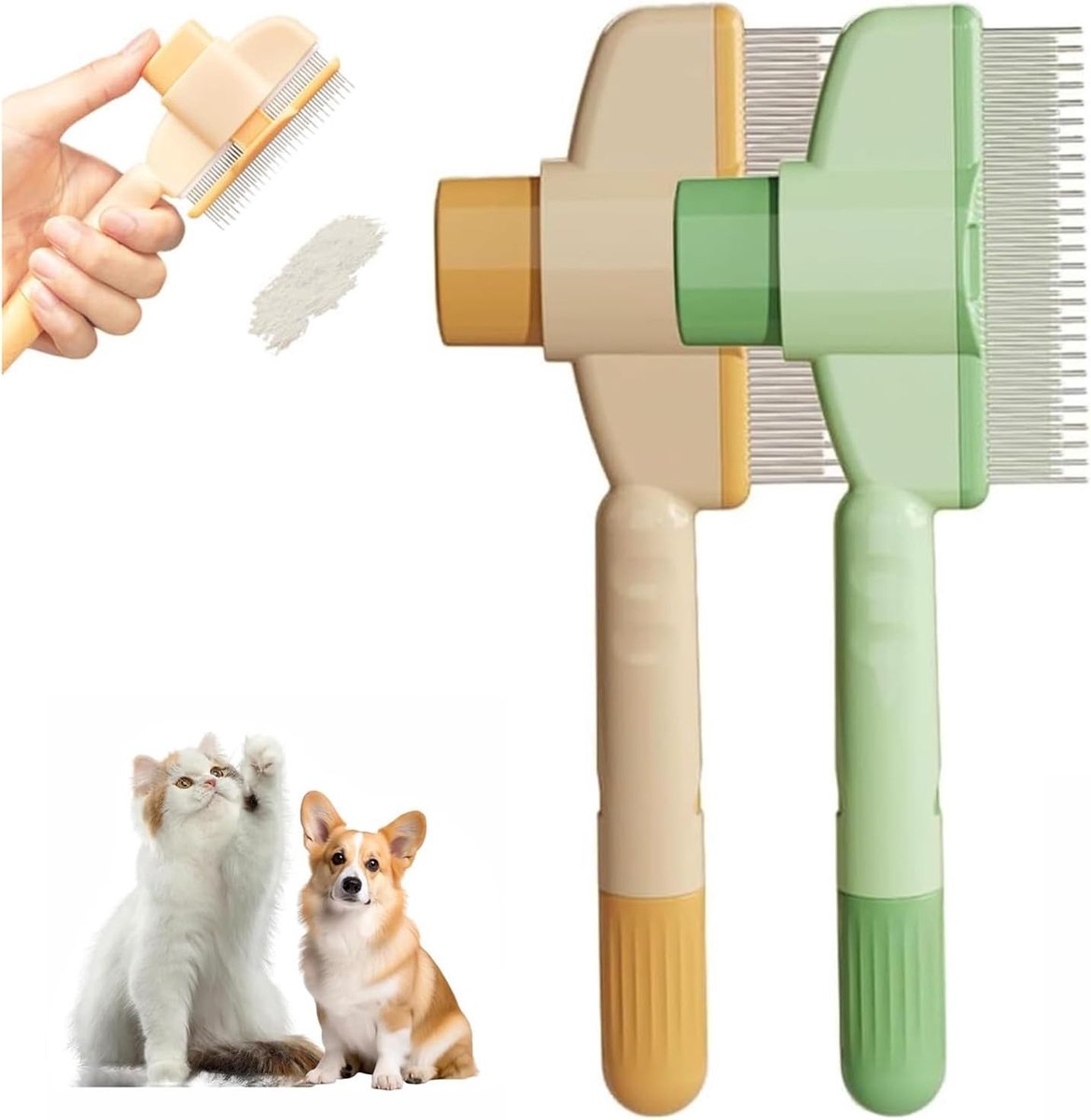 Zelfreinigende vlooienkam voor honden - 2 stuks, roestvrijstalen tanden, ideaal voor vachtverzorging, klitten verwijderen en vlooienbestrijding, duurzaam en effectief voor lange vachten