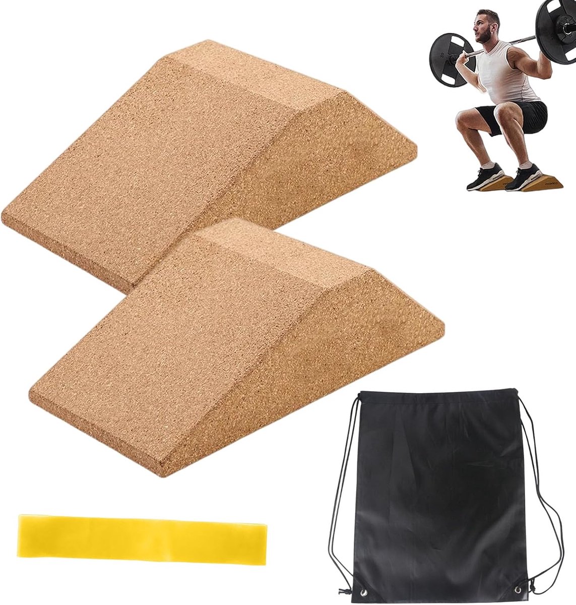 Kurk-squat wigblok 2 stuks - antislip - verhoogde hiel - verbeterde flexibiliteit - SnelShoppen