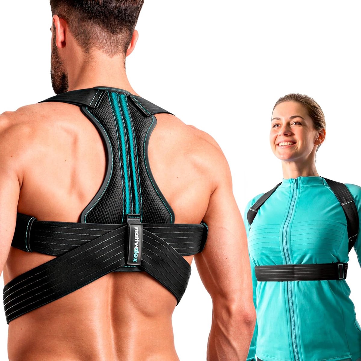SnelShoppen - Houdingscorrector voor mannen en vrouwen, verstelbaar, ademend, gevoerd, stalen rail, discreet onder kleding, rechte rug en pijnverlicht