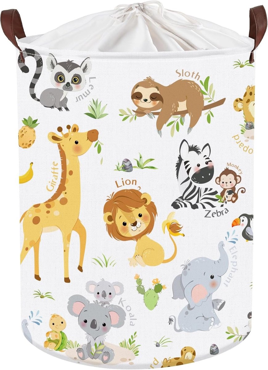 Forest Animals Wasmand - Bladeren Opbergmand voor Badkamer, Speelgoed en Kleding, 36x45cm | 45 Liter Opbergdoos, Ruimtebesparend, Vouwbaar, Deksel inbegrepen
