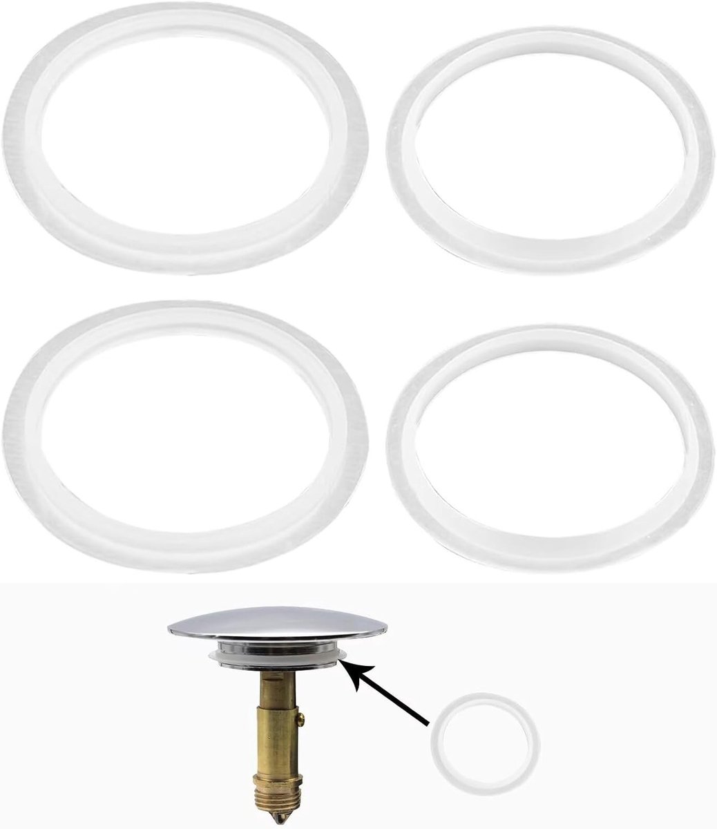 Set van 4 O-Ringen Rubberafdichtingen voor Badkamers, Vervangende Stopper voor Afvoerplug, Siliconen Sealing Rings voor Bad en Wastafel