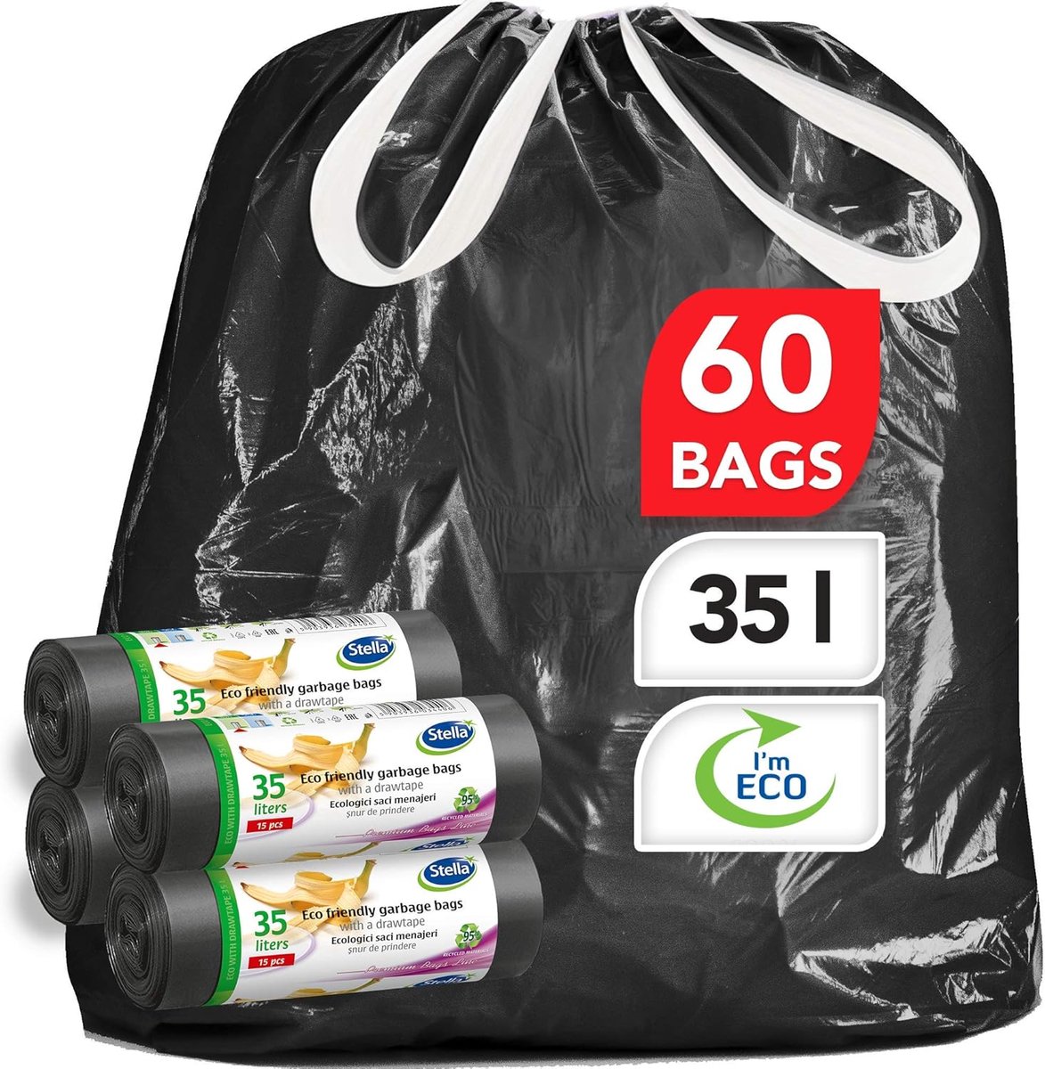 SnelShoppen - Geurige Vuilniszakken Lavendel 35 Liter met Oortjes - 4 Rollen met 24 Zakjes - 96 Sterke Afvalzakken - Milieuvriendelijk en Recyclebaar