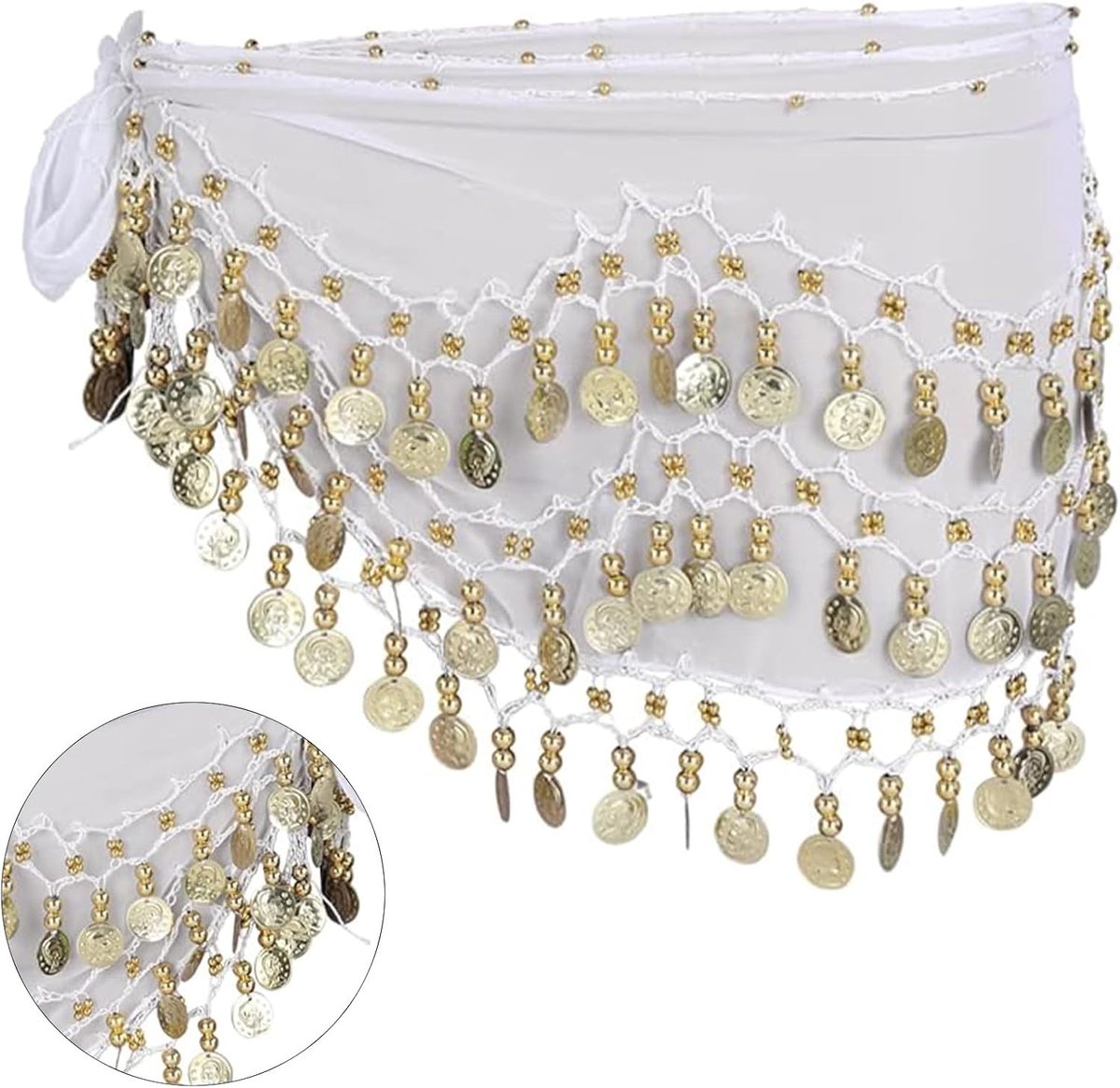 Chiffon Heupdoek voor Buikdans Kostuum voor Vrouwen - Zwarte Heupdoek met Munten voor Optredens en Yoga Les