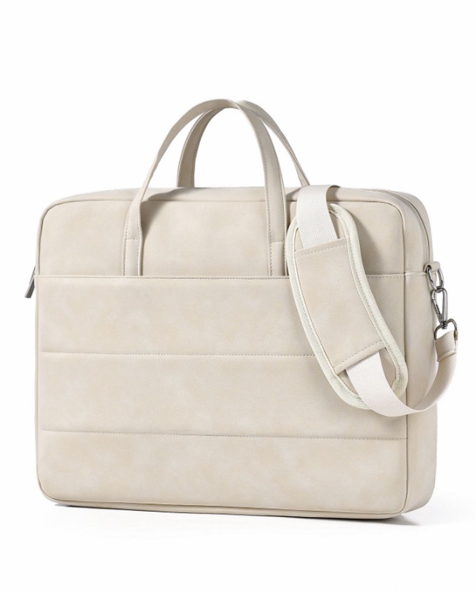 Bobypet - Luxe Laptoptas 15.6 inch met Schouderband - Premium Nubuck Look Laptophoes en Aktetas - Schokabsorberende Schoudertas met Trolleybevestiging voor Werk en Studie - Unisex - wit