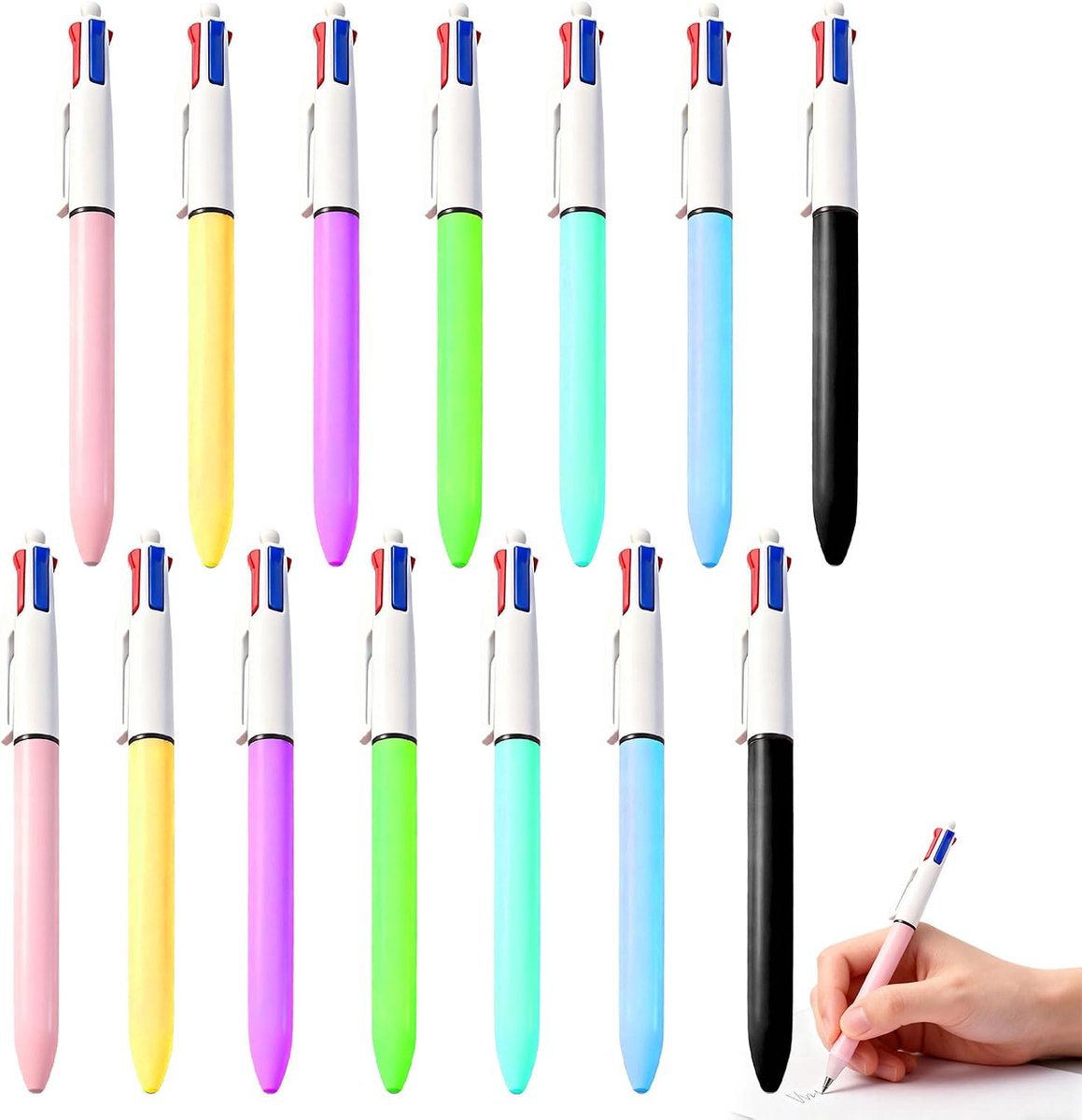 Balpen set 4-in-1 14 stuks - multikleur rood groen blauw zwart - comfortabele grip - ideaal voor school - SnelShoppen