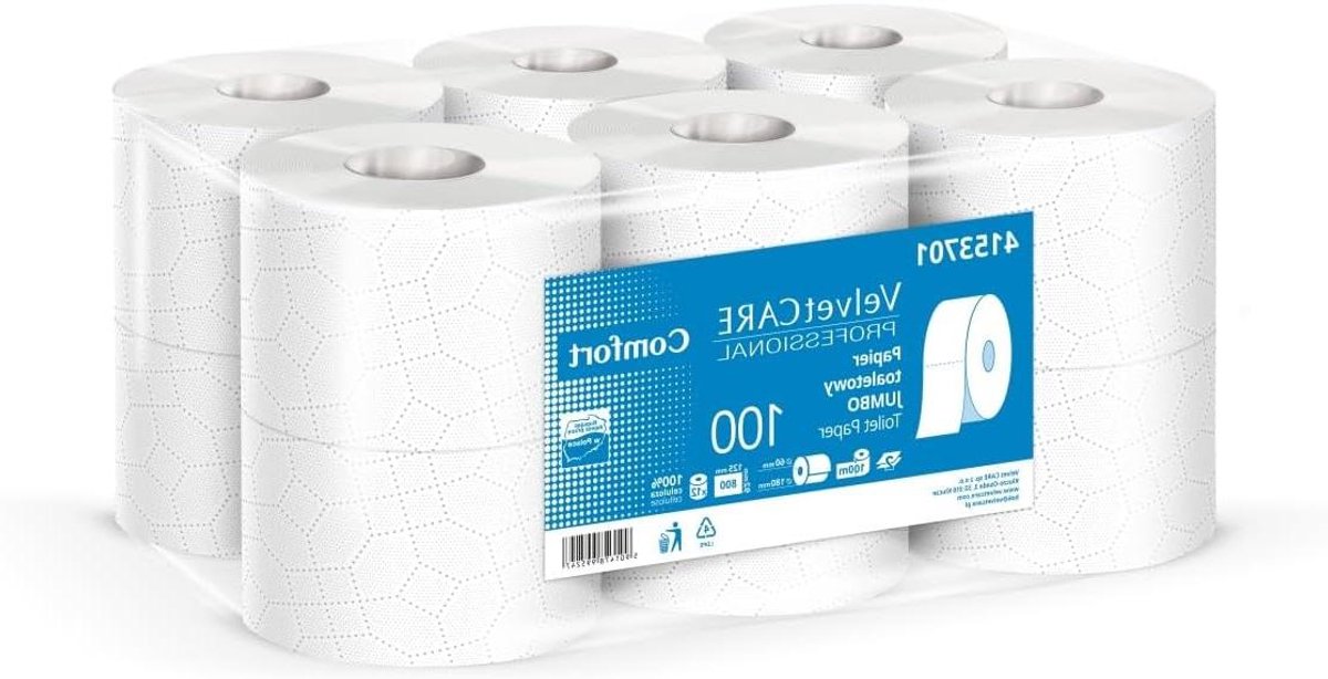Toiletpapier Jumbo - Papierrollen Hygiëne - Huishoudelijk Gebruik - 100% Cellulose - 12 Rollen 800 Vellen - Wit