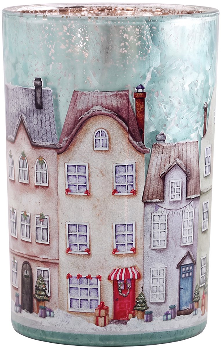 Clayre & Eef Waxinelichthouder Ø 12x18 cm Blauw Glas