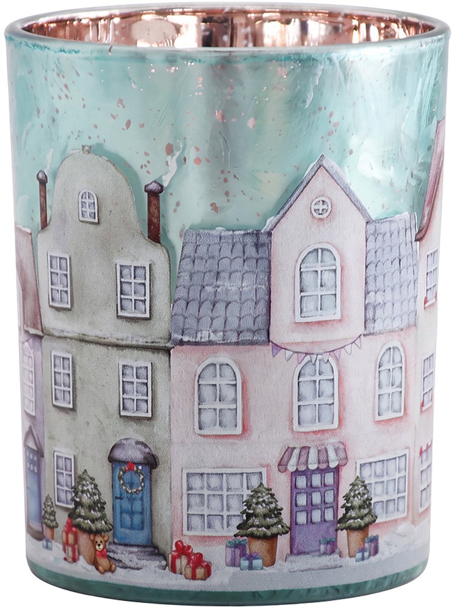 Clayre & Eef Waxinelichthouder Ø 10x13 cm Blauw Glas