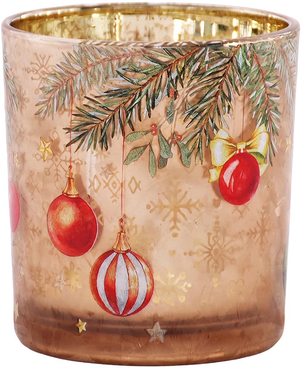 Clayre & Eef Waxinelichthouder Ø 7x8 cm Bruin Glas