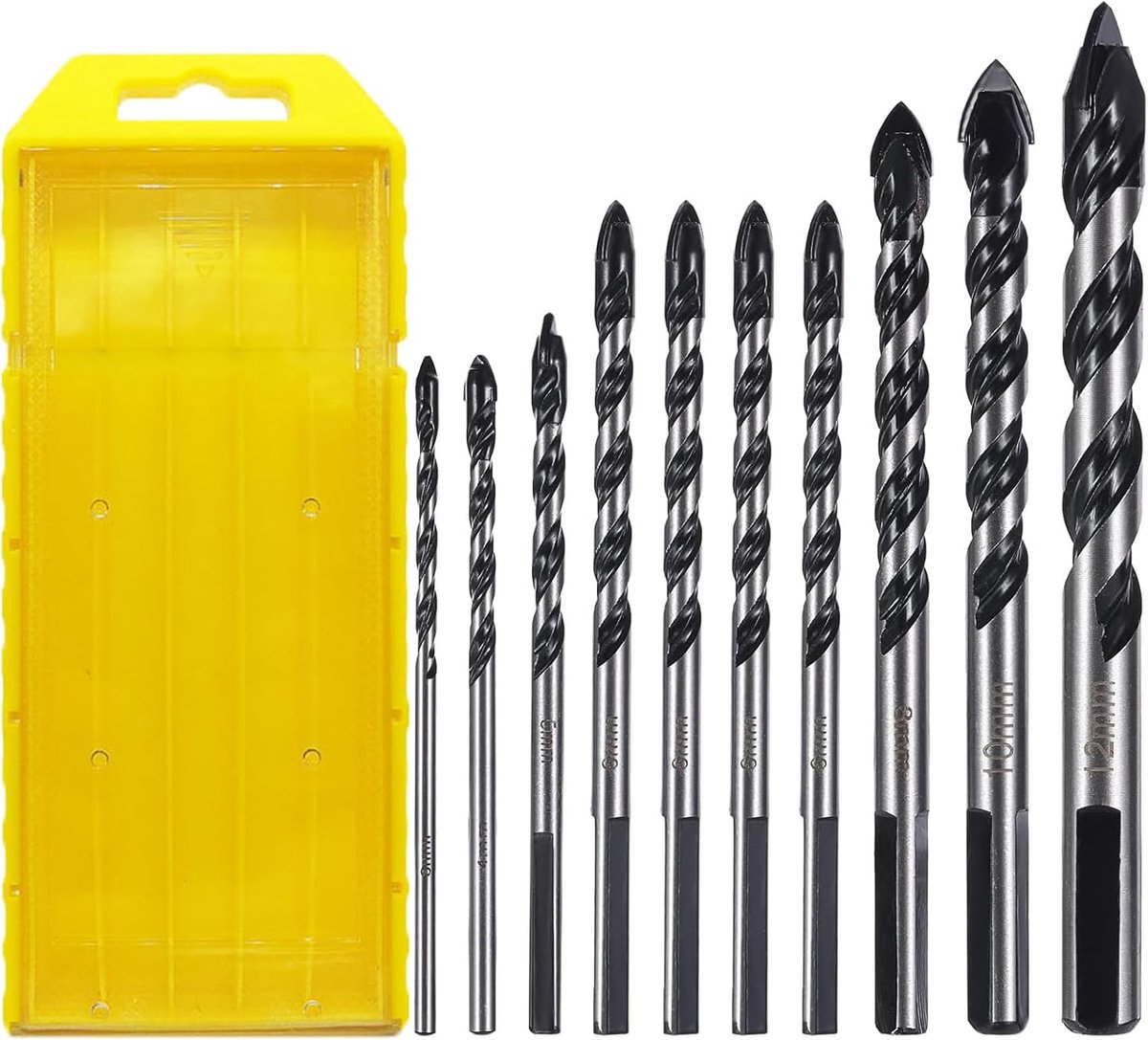 Tegelboor set 10 x - hardmetaal - speerpuntontwerp - stabiel boren - SnelShoppen