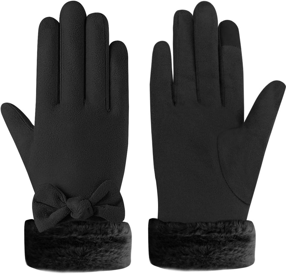 SnelShoppen - Dames Warm Touch Screen Handschoenen, Mode Thermische Winterhandschoenen met Strik, Dikke Zachte Pluche Koude Weer Rijdhandschoenen