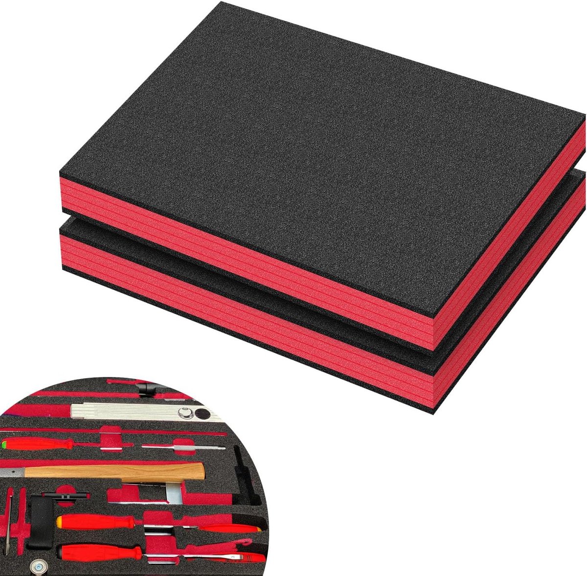 Foam Board, Pack of 2 Foam Inserts for Tool Box, Box Organisation (40 x 30 x 4 cm, Red) - ShopVlot