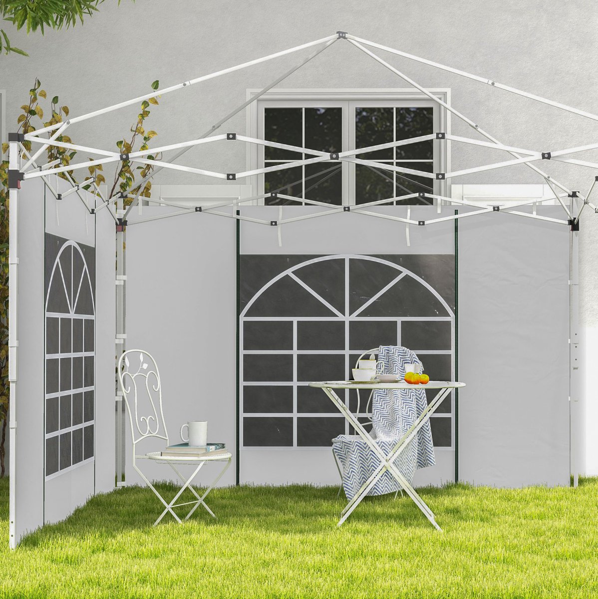 COVREO Partytent zijwand 295x195 cm wit, polyester met raam en deur