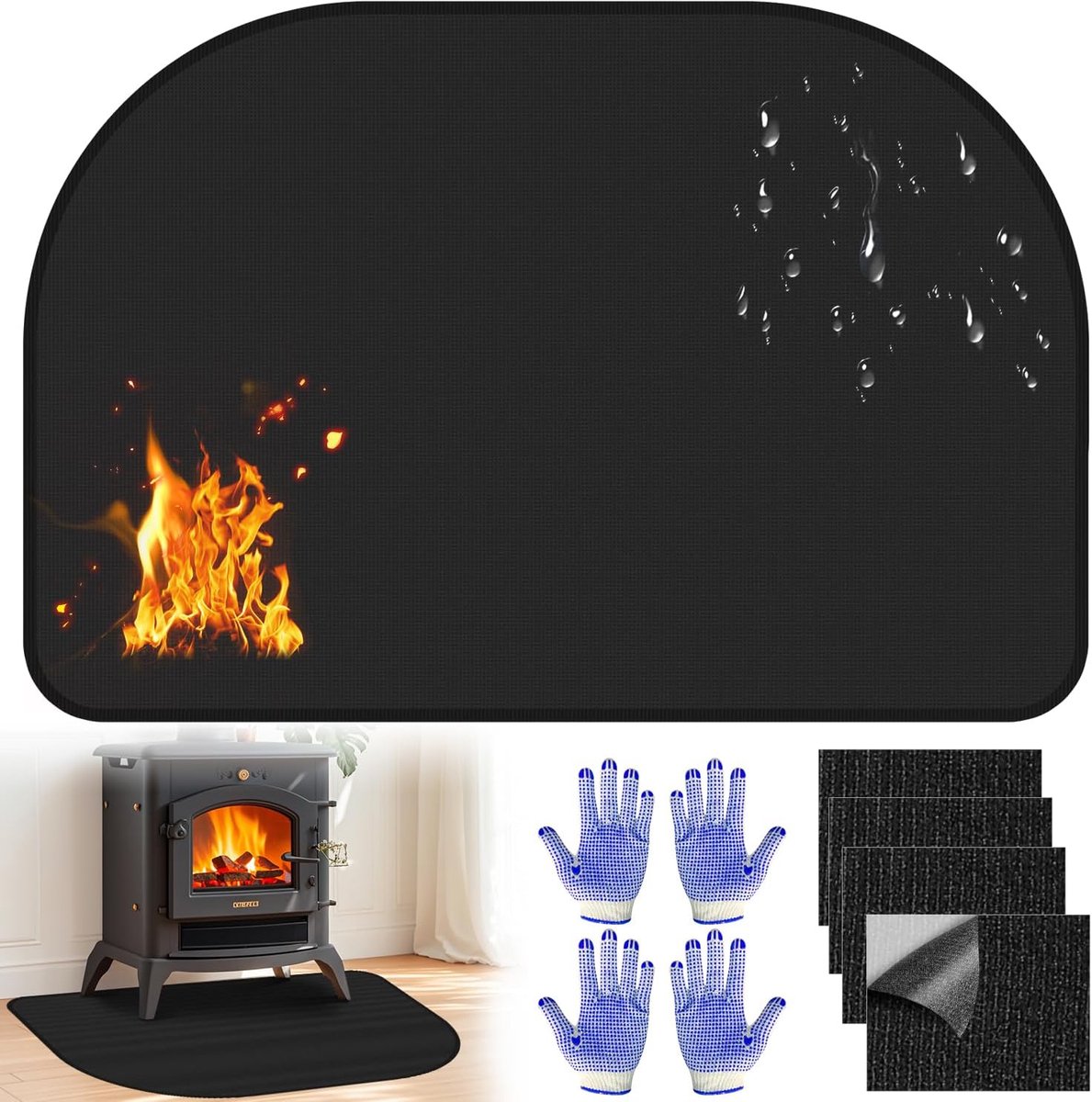 SnelShoppen - Vuurvaste Haardmat 80x50cm - Brandwerende Fiberglass Beschermmat voor Haard en Vuurkorf - Zwart, 50 * 80cm - Veilig voor Kinderen en Hui