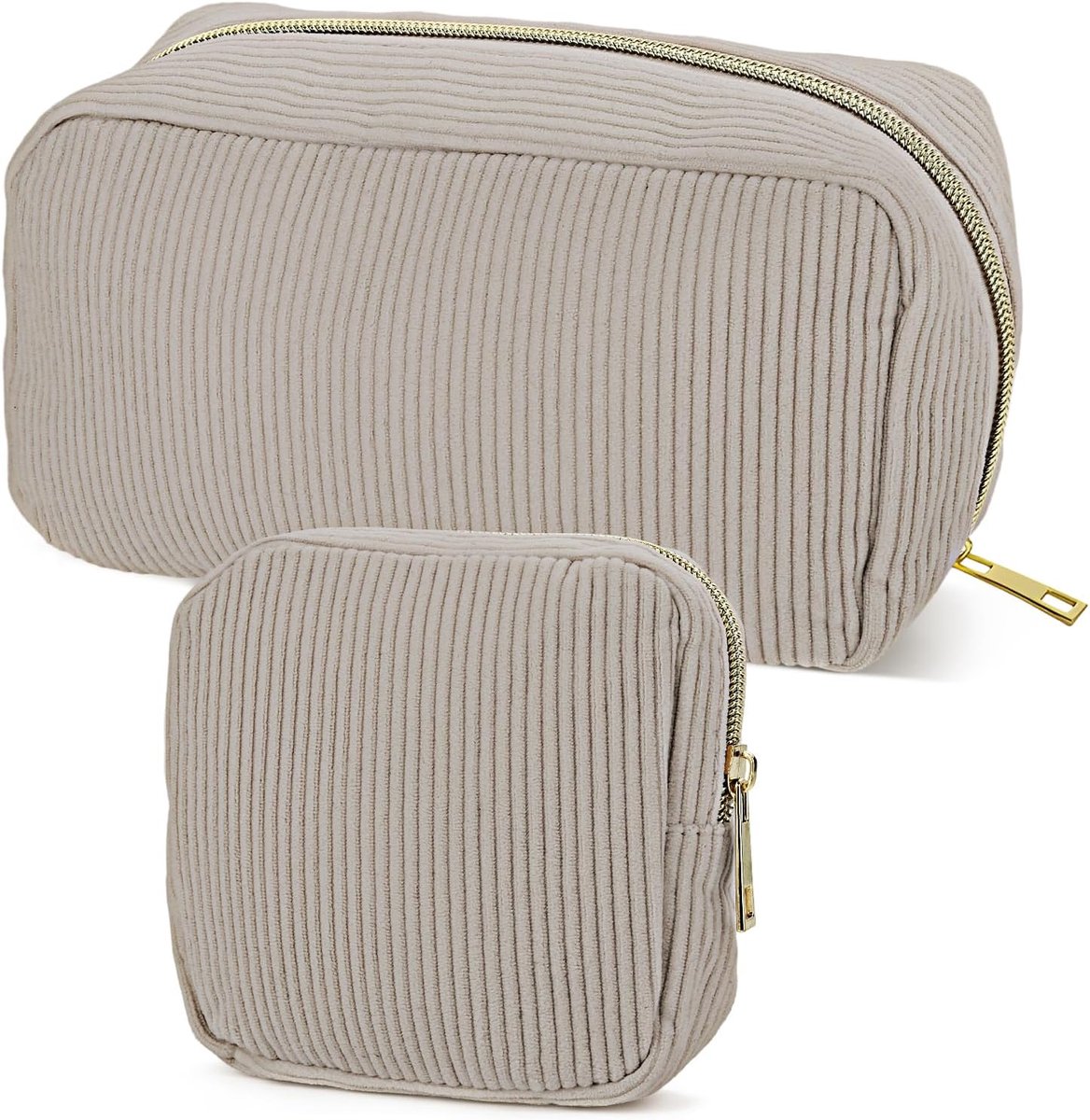 2 Pcs Makeup Bag, Corduroy Cosmetic Bag with Compartments, Portable Cosmetic Bag, Small with Metal Zip, Pink Makeup - ShopVlot