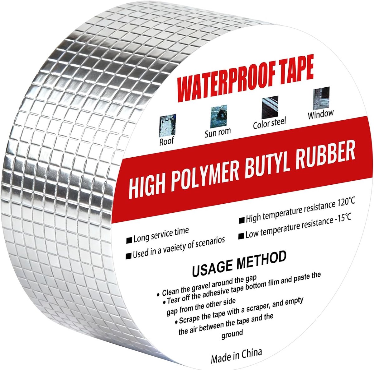 SnelShoppen - Butyl Tape Waterproof met Aluminium Foil 10m x 50mm - Dakbedekking Reparatietape, Perfect voor Daklekkages, Gootafdichting, Raamrand Rep