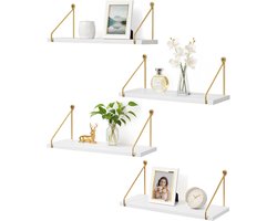 Afuly Wall shelf wood white Glod 4/er - ShopVlot