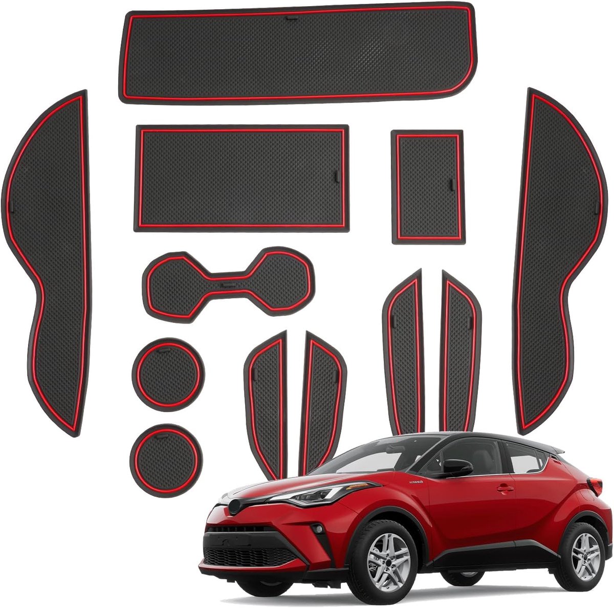 SnelShoppen - Antislipmatten voor Toyota C-HR 2024 2025 2026 - Rubber Mat voor Middenconsole, Bekerhouder en Deuruitsparingen - Geschikt voor Toyota C