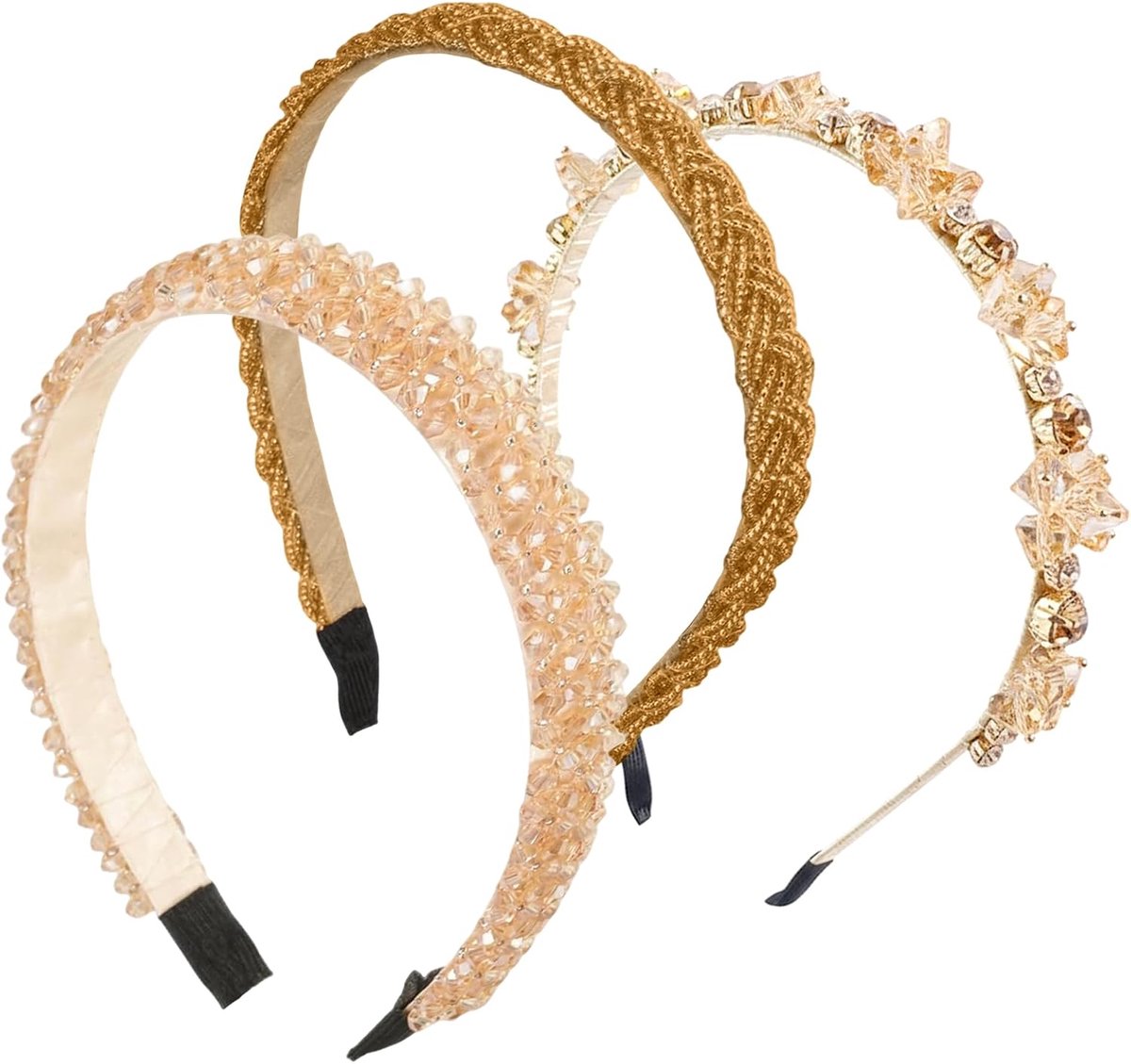 SnelShoppen - 3 Strass Haarbanden voor Vrouwen Crystal Hoofdbanden in Donkerblauw 1.2 cm / 1.5 cm / 2 cm Metaal Haaraccessoires voor Bruiloft, Communi