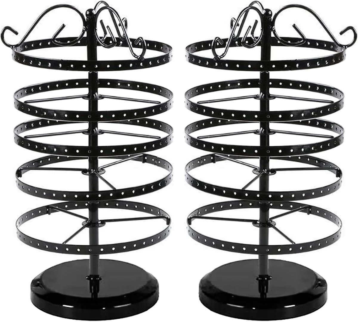 SnelShoppen - Rotating Oorbellenhouder Stand met 5 Tiers en 220 Gaten - Verstelbaar van 39cm tot 70cm - Stalen Oorbellen Display in Zwart voor Sierade