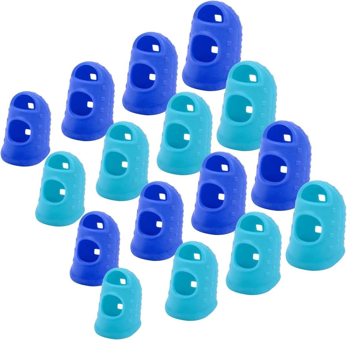 SnelShoppen - 16 Stuks Siliconen Vingerbeschermers, 4 Maten Vingerhoedjes voor Gitaristen, Ukulele Spelers, Handwerken, Knutselen, Sky Blauw + Donker