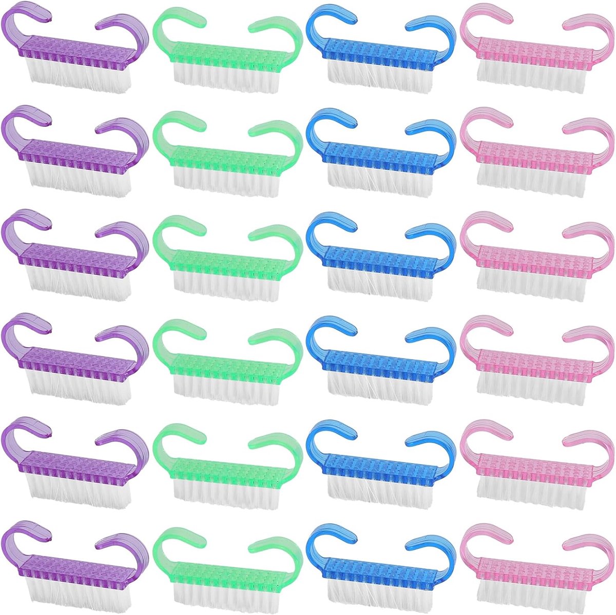 SnelShoppen - 24 Stuks Nagelborstels met Handvat, Manicure en Pedicure Borstels, Schoonmaakborstels voor Handen en Voeten in Roze, Paars, Blauw en Gro