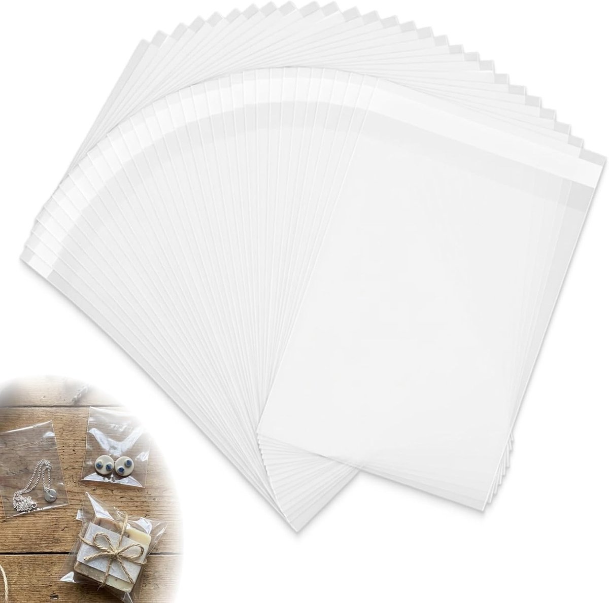 SnelShoppen - Pack van 200 Transparante OPP Flat Bags 7 x 12 cm Zelfklevende Zakjes voor Snoep, Koekjes, Cadeautjes, Sieraden, DIY Verpakking