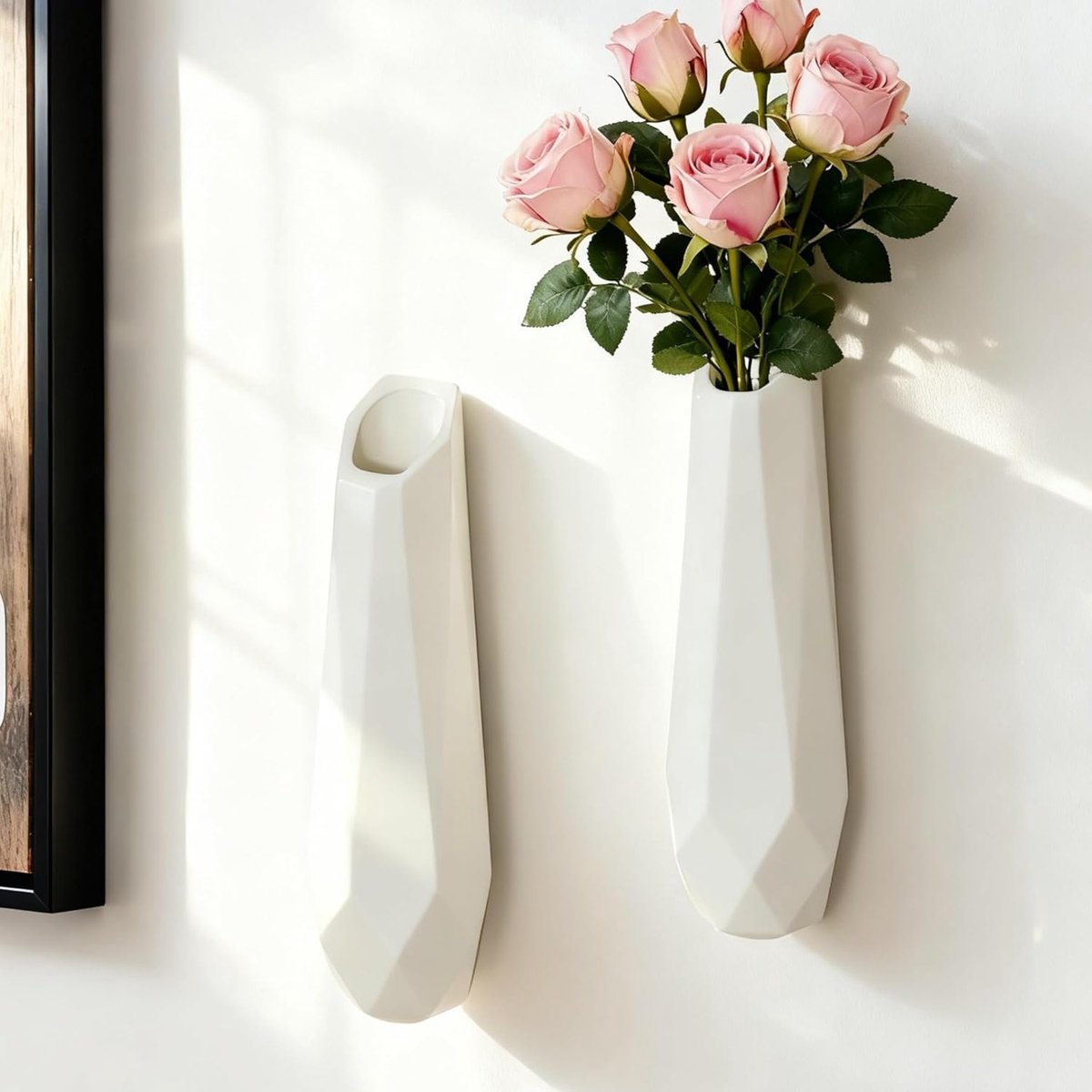 SnelShoppen - White Ceramic Wall Vase 30cm - Moderne Wandvaas voor Bloemen en Succulenten - Hangende Bloemenvase voor Woonkamer en Badkamer