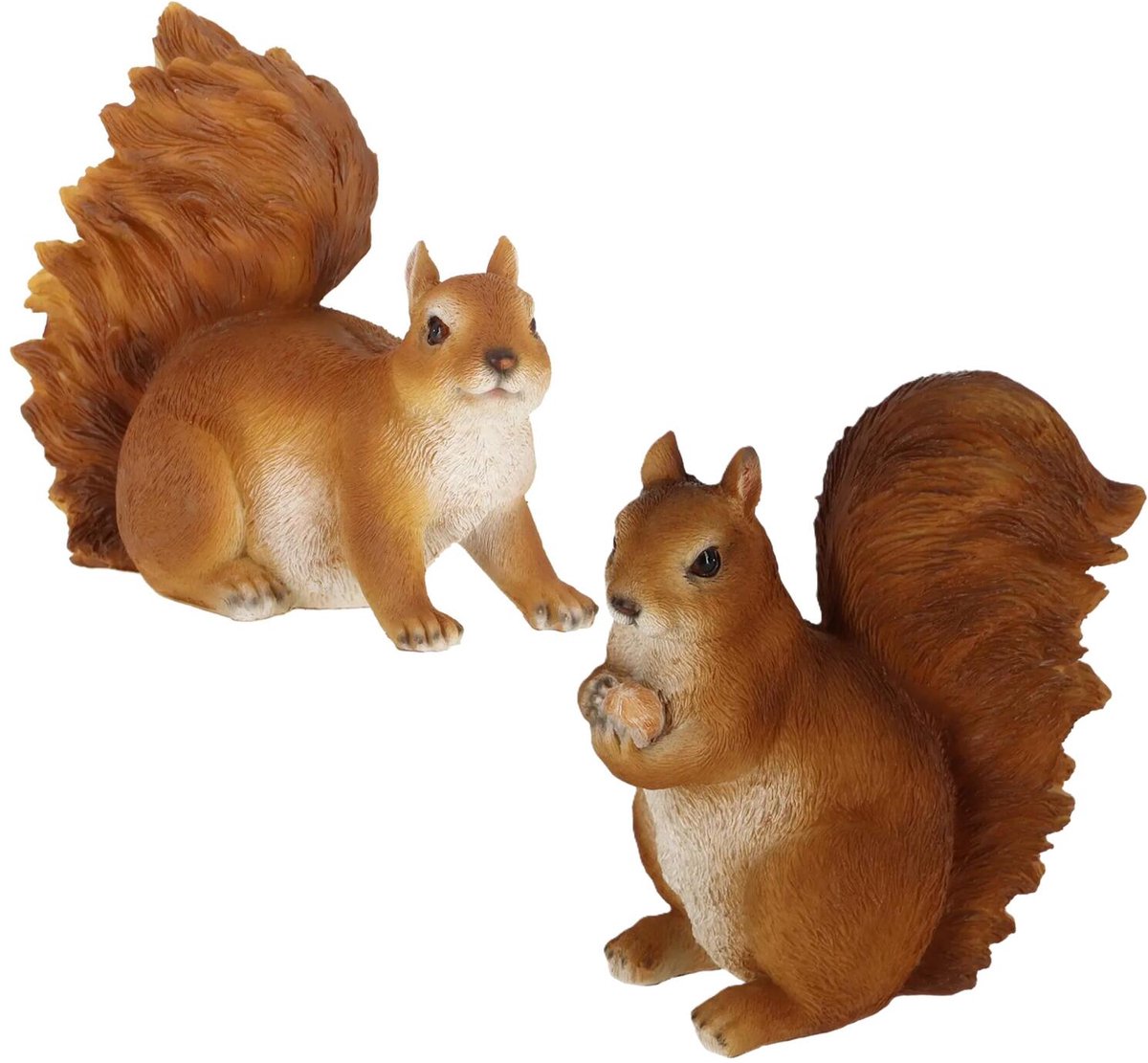 Esschert Design dieren beeldjes set - 2 stuks - eekhoorns - 19 en 20 cm - bosdieren - polyresin