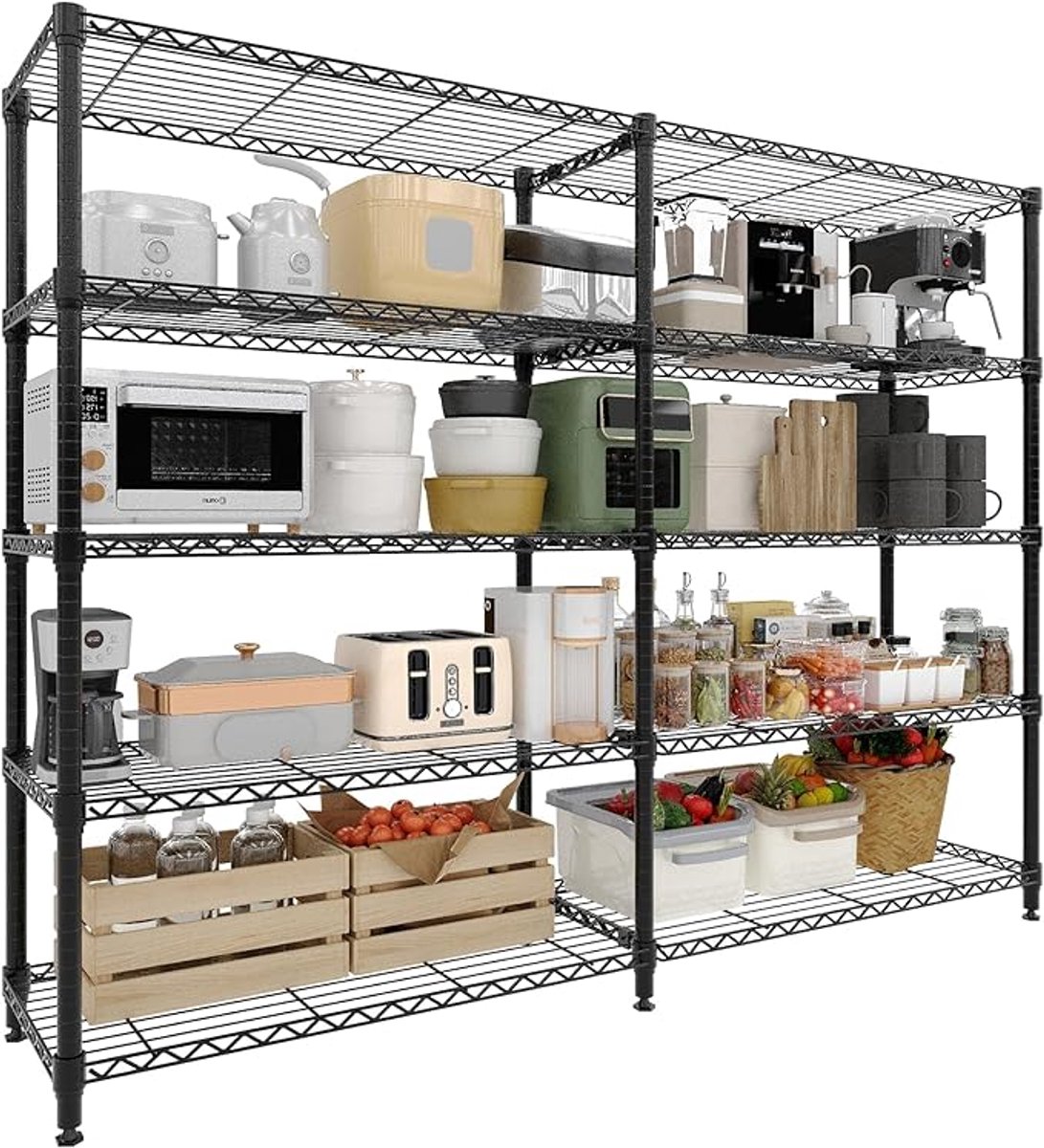 5-Laags Metalen Opbergrek - Zware 600KG Draagvermogen - Verstelbare Planken - 180 × 40 × 179 cm - Koolstofstaal Stelling voor Magazijn en Garage