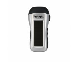 Prolight Zaklamp Oplaadbaar Via Dynamo, Usb en Solar - Led Handlamp met Ingebouwde Accu - Grijs