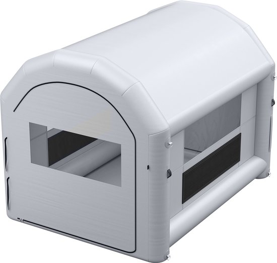 VEVOR Opblaasbare Spuitcabine 4x3x2,75 m Spuitcabine Verftent Grijs, met 750W Ventilator & Actieve Koolstoffiltratie, PVC Ramen, Gebogen Dak voor Fietsen, Motoren & Meubels, Draagbaar — afbeelding 2