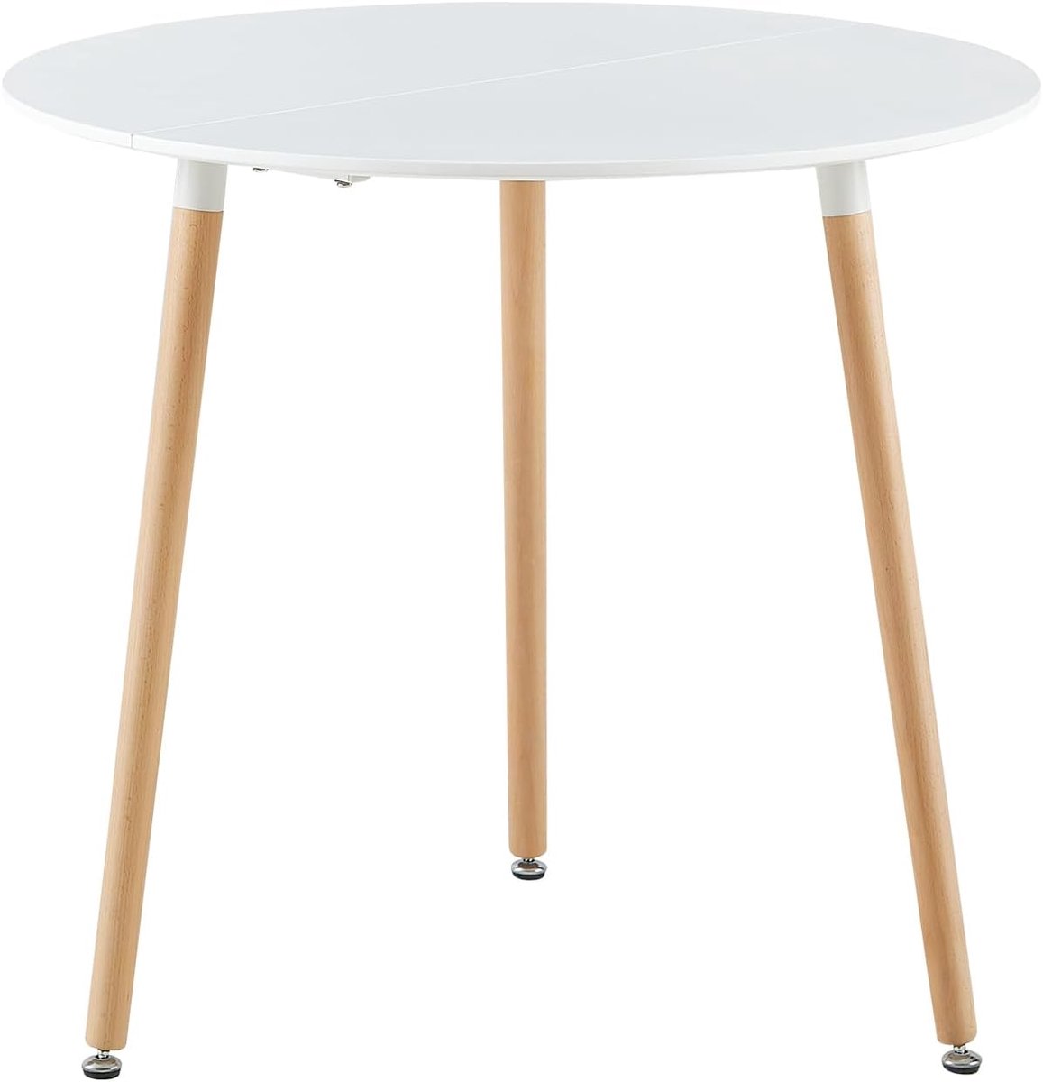 SnelShoppen - Ronde Eettafel Hout 80 cm - Scandinavische Tafel met Beuken Poten - Matt Wit Gelakt MDF - 3 Poots Design voor Keuken en Eetkamer