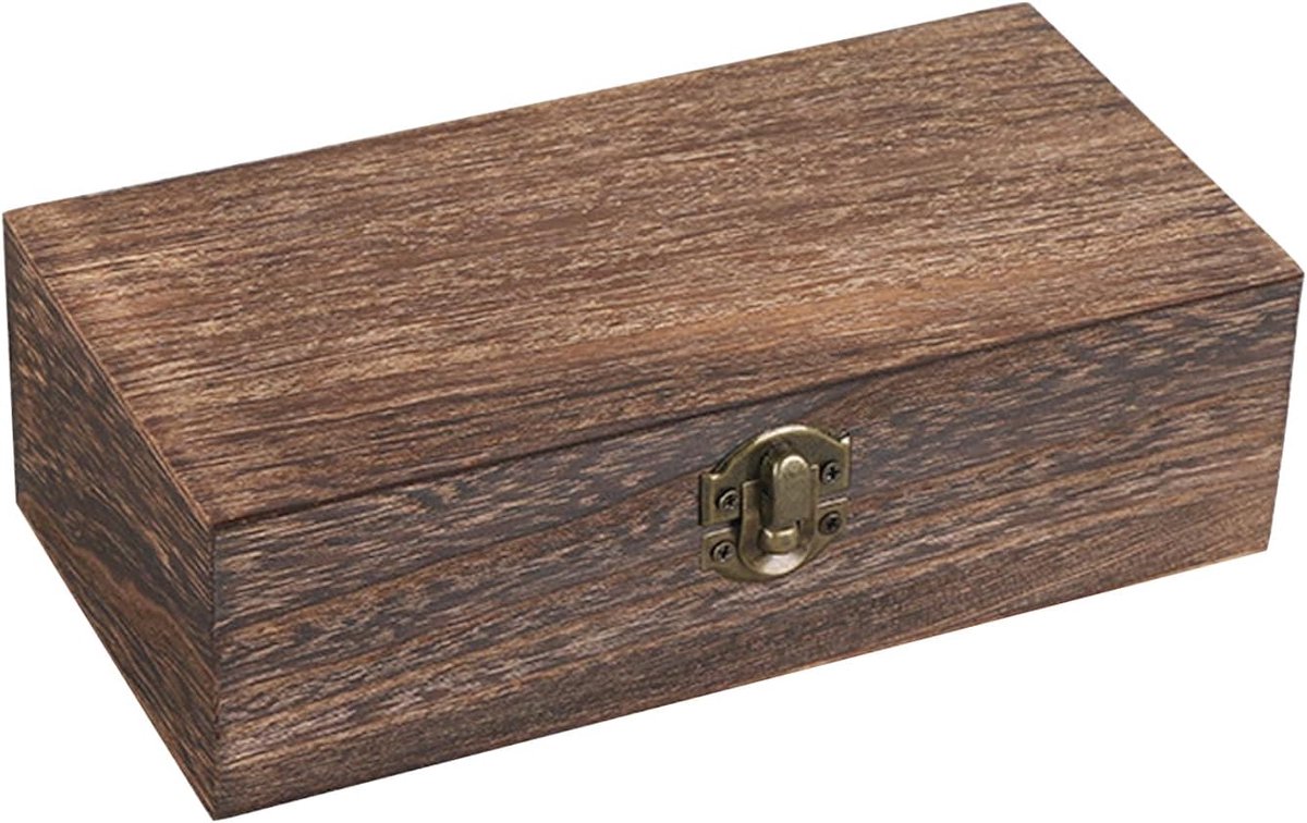 SnelShoppen - Houten Opbergdoos met Deksel, Natuurlijke Bruin, 20 x 10 x 6 cm - Voor Sieraden, Kaarten, Thuis, Winkel, Decoratie