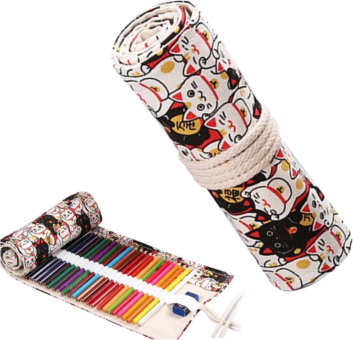 SnelShoppen - Rollmap voor Potloden met 24 Gaten, Pennenhouder, Kleur: Zwart/Bruin, Canvas, Groot Capaciteit, Ideaal voor Kinderen en Schoolgebruik