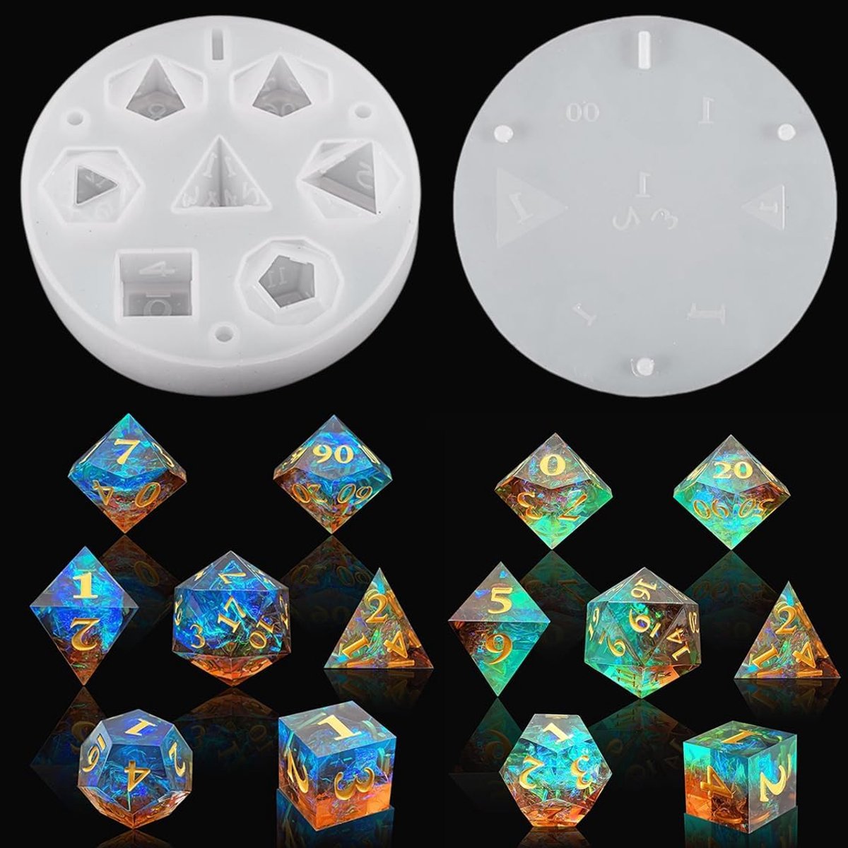 7 Shapes Polyhedral Dice Silicone Molds DND Jewelry Casting For Games Handmade Dice Making - ShopVlot