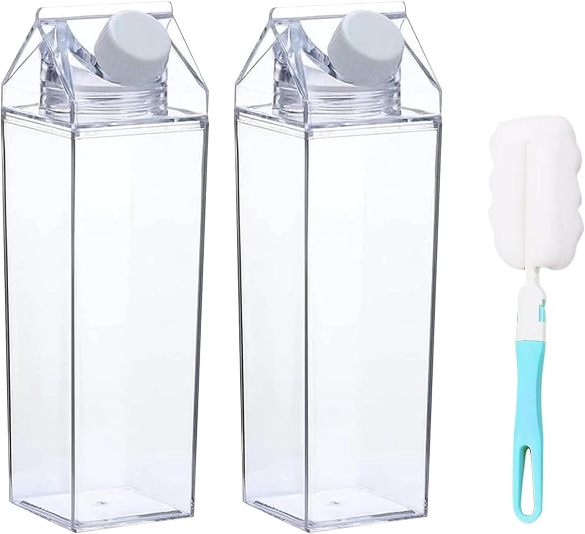 SnelShoppen - 2-Pack Melk Karton Waterflessen 1000ml, Duidelijke Vierkante Melkfles, Draagbare Fruitsapflessen, Herbruikbare Creatieve Eco Levensmidde