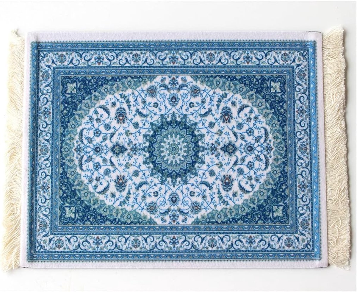SnelShoppen - Creatieve Mini Oosterse Tapijt Muismat 28 x 18cm Blauw - Katoenen Tassen, Antislip Onderkant, Ideaal voor Werk of Thuis