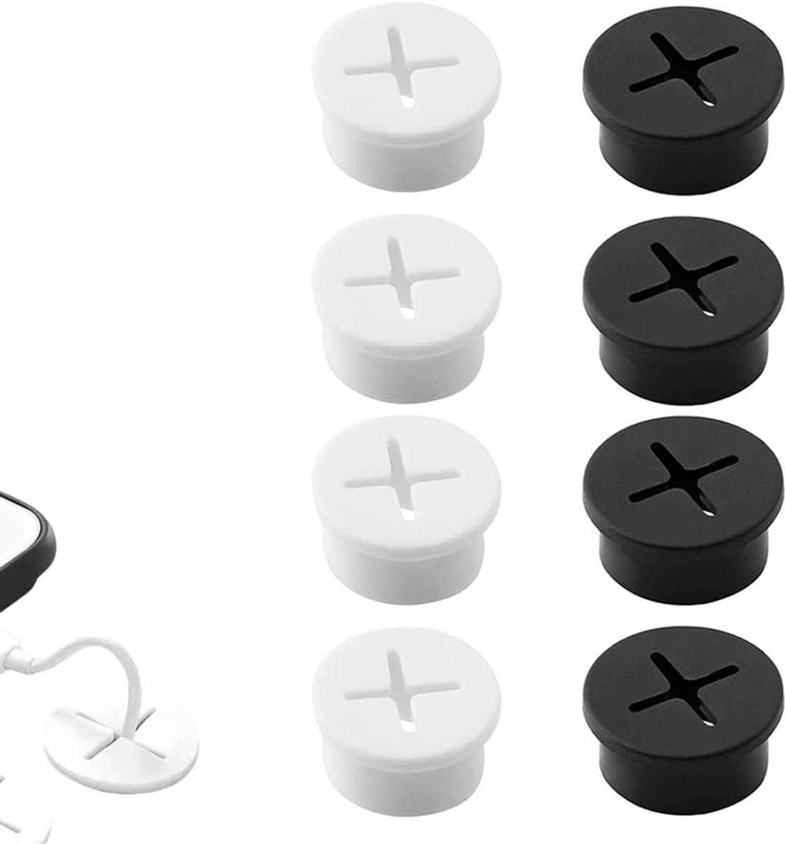 SnelShoppen - Rubber Kabeldoorvoer 8 Stuks, Ronde Witte Grommet voor Kabels, Desk Grommet, Gatenafdekkers voor Kantoor en Thuis, 25mm Diameter