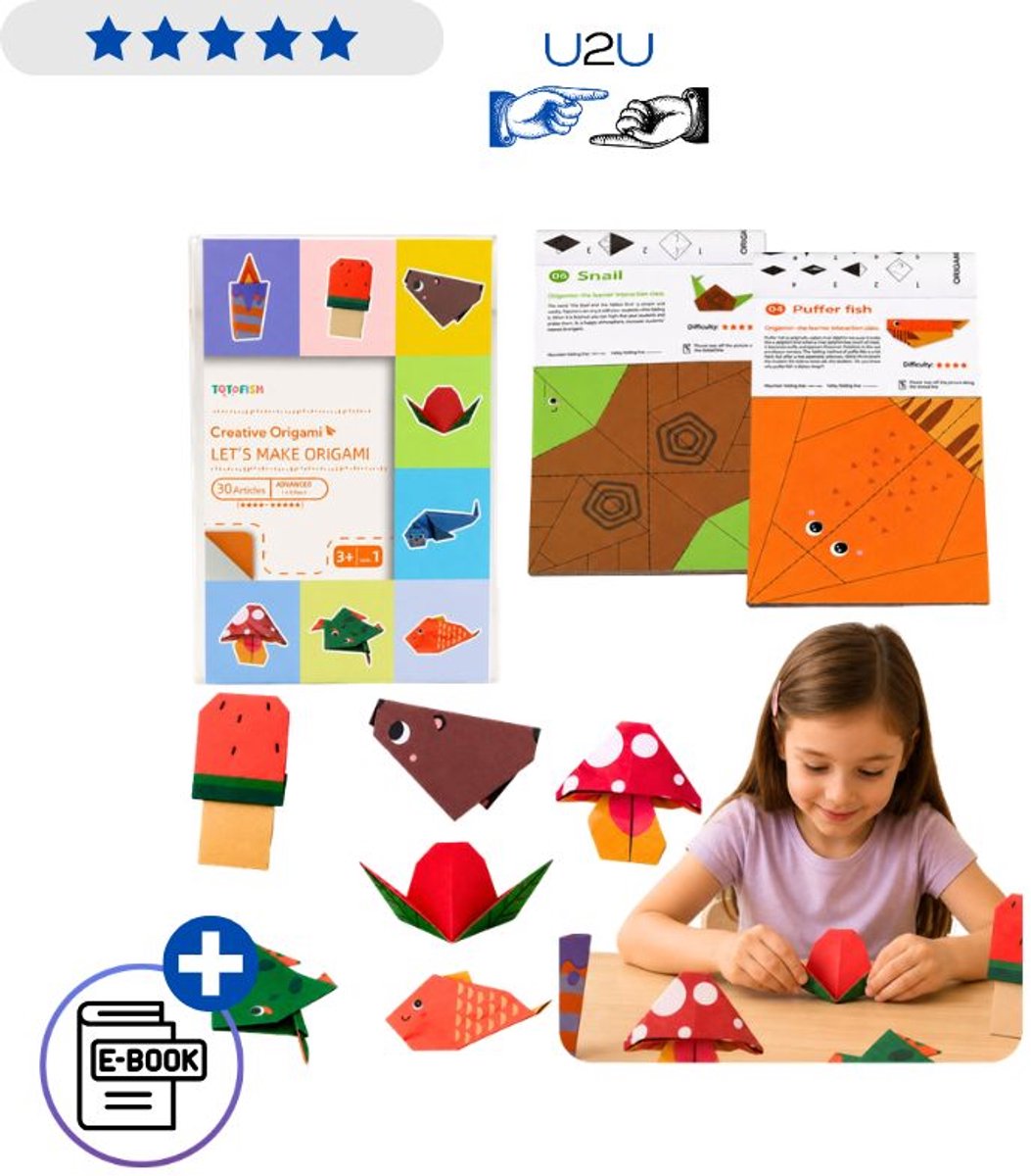 Origami Set Voor Kinderen Knutselboek Met 30 Kleurrijke Vellen Vouwpapier Creatief Hobby Educatief Papier Figuren Vouwen Motoriek Ontwikkelen Speelgoed 3 jaar Cadeau Voor Jongens Meisjes Met Ebook