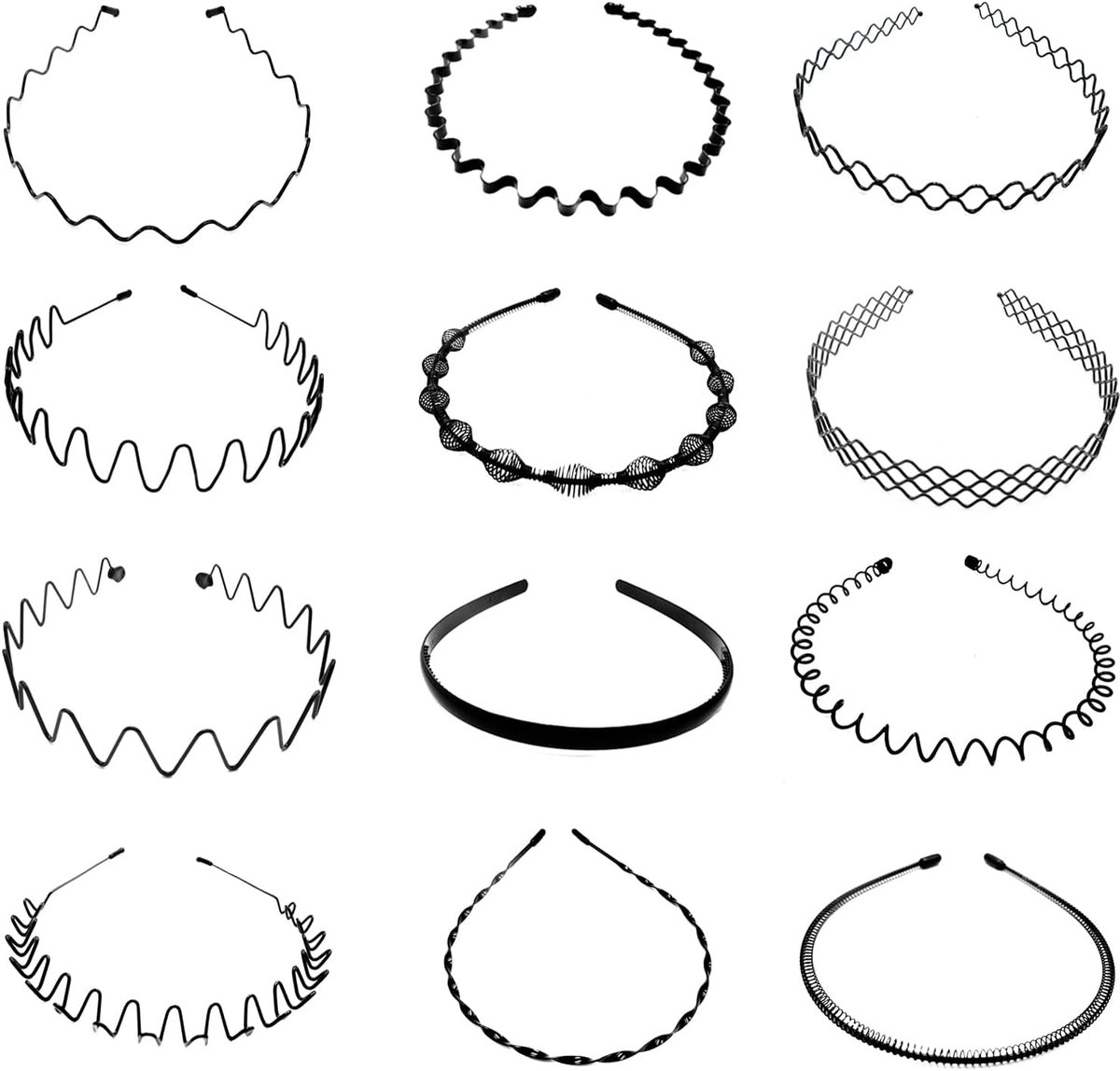 Pack of 12 Metal Hair Bands for Men and Women, Waves, Zigzag, Hair Band for Outdoor Sports, Fitness, Daily Makeup - ShopVlot