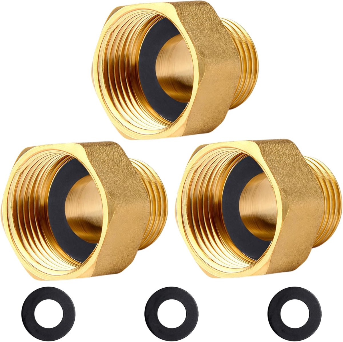 SnelShoppen - Reducer 3/4 inch binnen x 1/2 inch buiten van messing, 3 stuks adapter reducer, 3/4 inch vrouwelijke draad op 1/2 inch mannelijke draad,