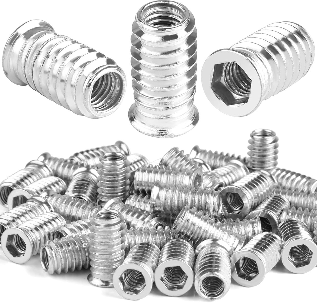 Pack of 40 M8 x 25 mm Hexagon Hex Socket Thread Insert Wood, Zinc Alloy Screw Socket for Wooden Furniture - ShopVlot
