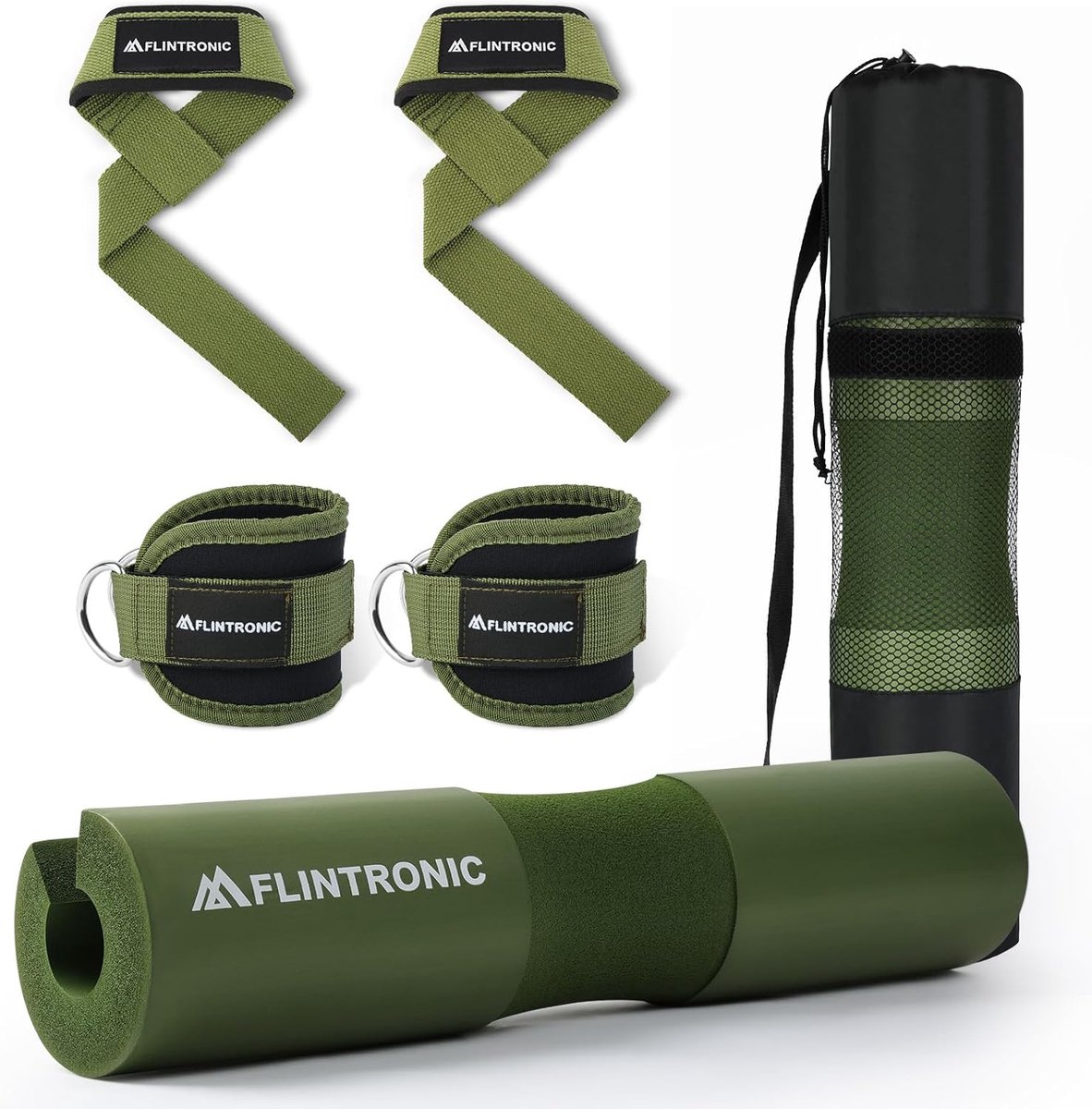 SnelShoppen - 9-delige Barbell Squat Pad Set voor Hip Thrust en Gewichtheffen, Dikke Schuim Barbell Pad, Inclusief Lange Handgrepen, Enkelbanden en Op