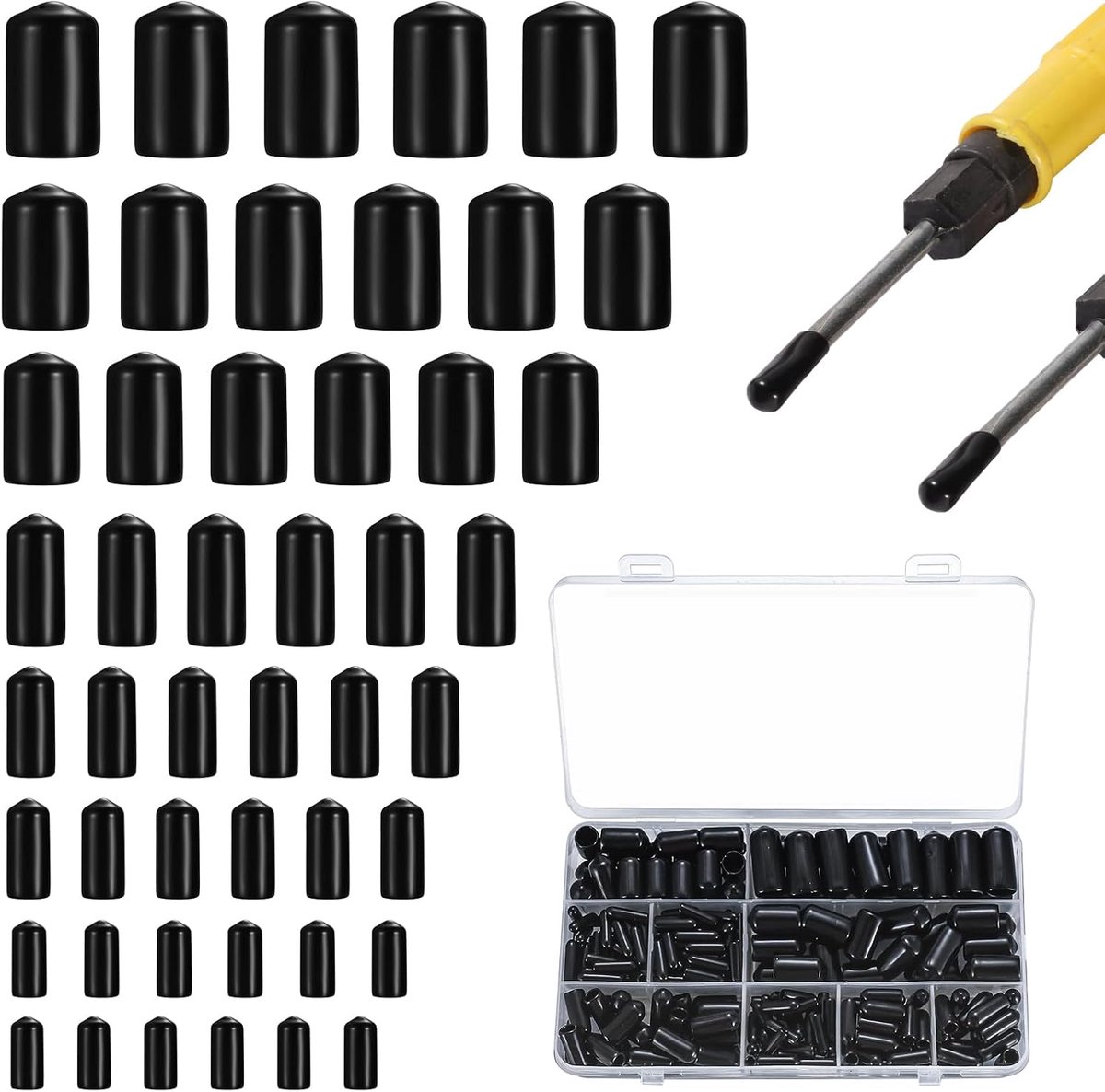 SnelShoppen - 300 Stuks Rond Rubber Stoppen Zwart PVC Vinyl Rubber Caps Beschermende Doppen voor Schroefdoppen Rubber Einddoppen Boutdoppen Schroeven