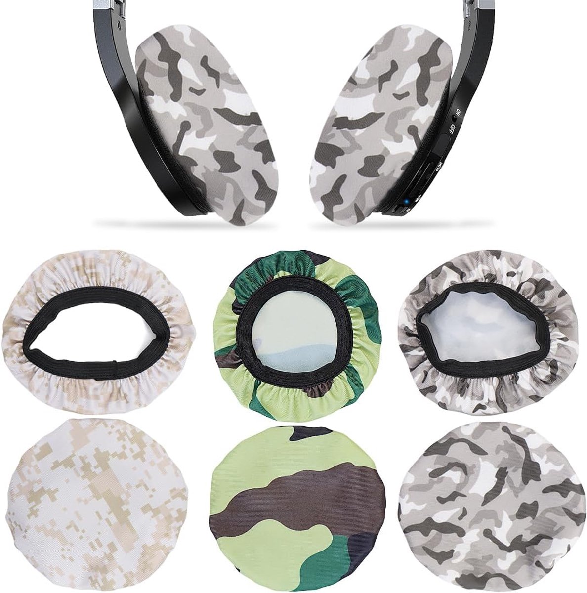 SnelShoppen - Pack van 6 Hoofdtelefoon Oorkussens, Rekbare Wasbare Hoofdtelefoon Covers, Flexibele Stof Oorkappen, Headset Oorkussens, Zweetbeschermin