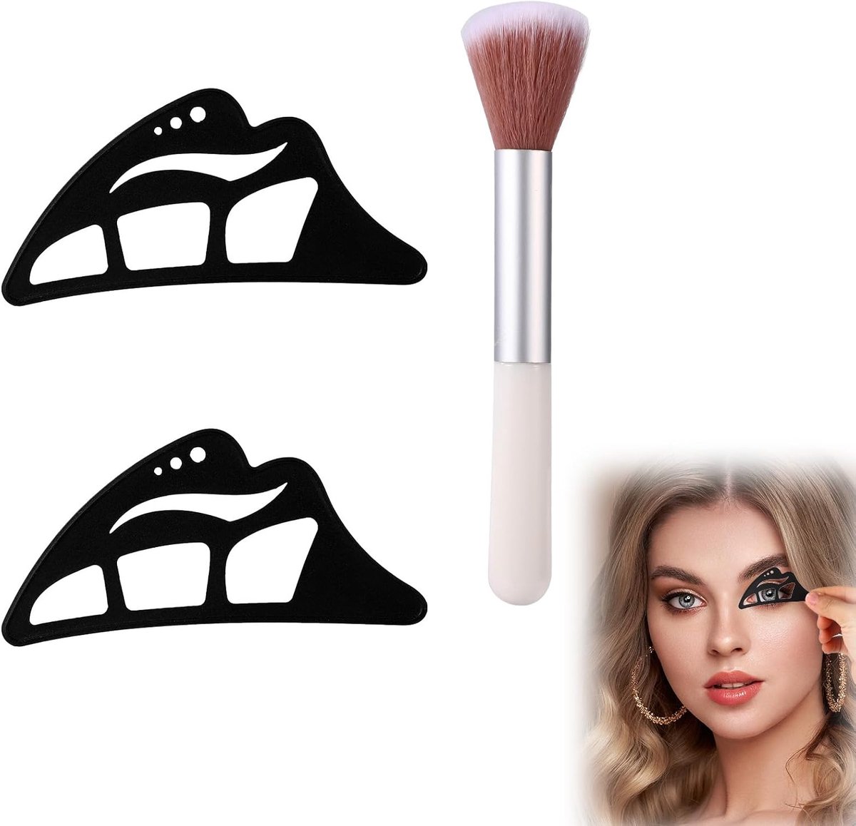 SnelShoppen - 2 Stuks Silicone Oogschaduw Sjablonen met Kwast, Oogmake-up Tool voor Eyeliner en Wing, Snelle Oogmake-up Essentials voor Vrouwen en Mei
