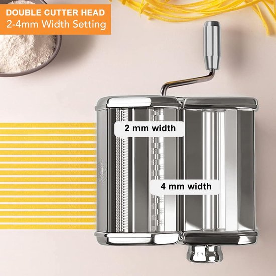SnelShoppen - Pasta Maker en Pizza Roller - RVS Handkruk Rolling Pin met 7 Dikte-instellingen 0,5 tot 2,5mm voor Thuiskeuken, Koken, Bakken — afbeelding 3